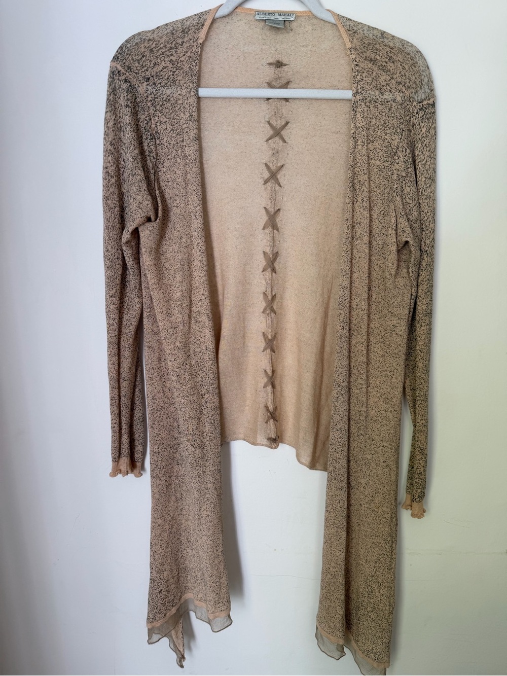 Alberto Makali Lightweight Knit Wrap Cardigan Sheer Ruffle Detail Size Medium
